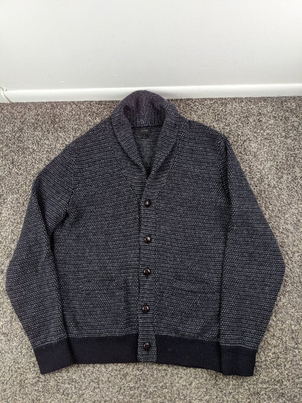 J Crew Sweater Lambswool Birdseye Shawl Cardigan Navy Blue Mens Medium